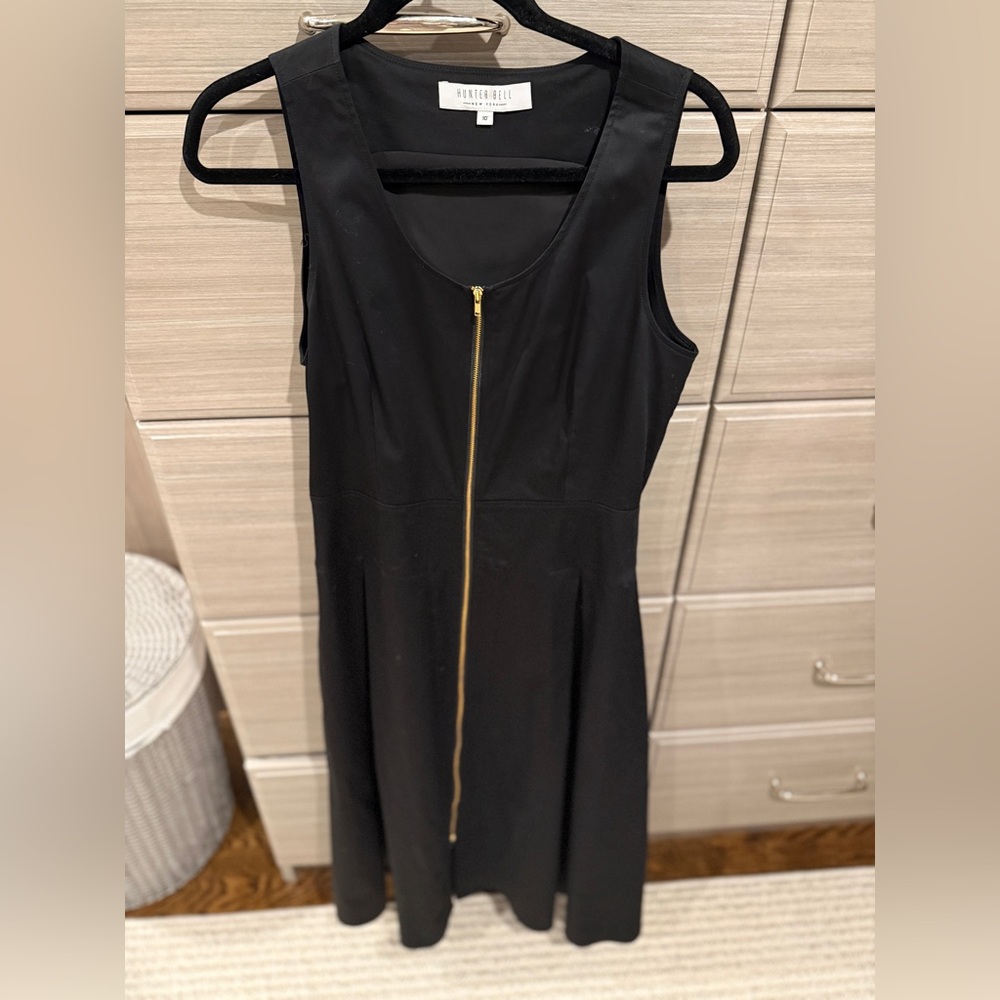 Hunter Bell Thompson dress Black Sleeveless Dress with Gold Zipper and pockets